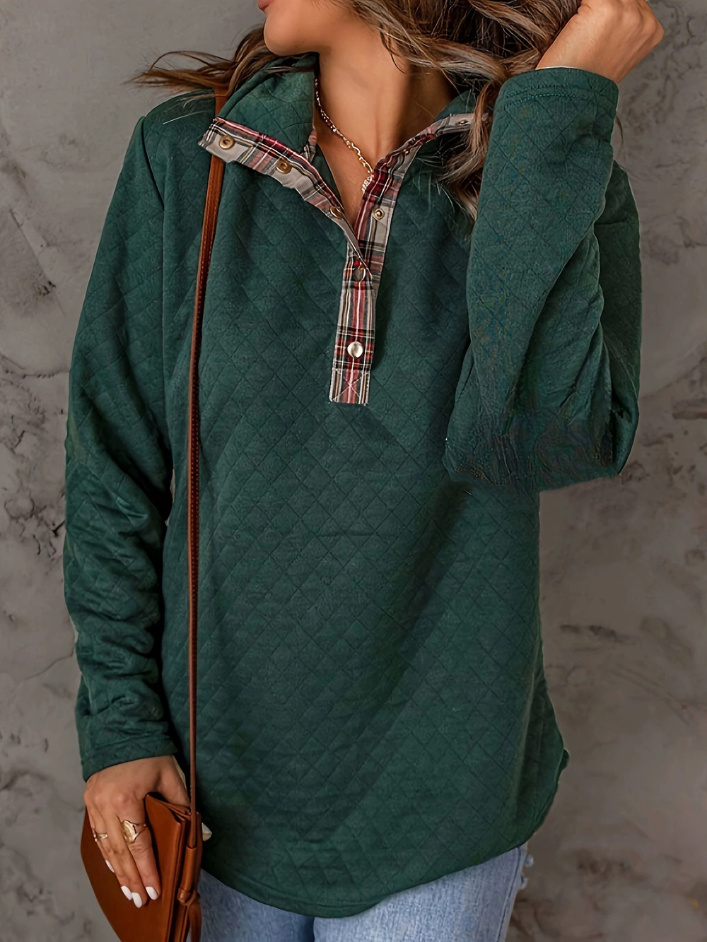 ZARA Womens Long Sleeve Plaid Color Block Oversized Sweatshirt Fall Winter